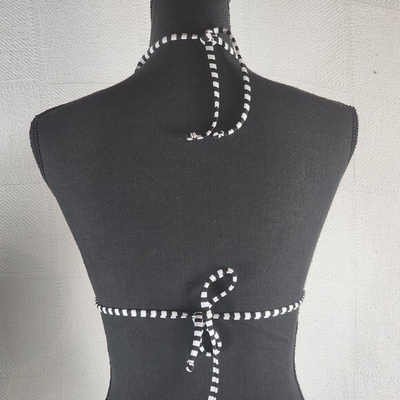 Massimo Black and White Polka Dot Striped Straps Nylon Span Bikini Top Size S - Picture 6 of 16